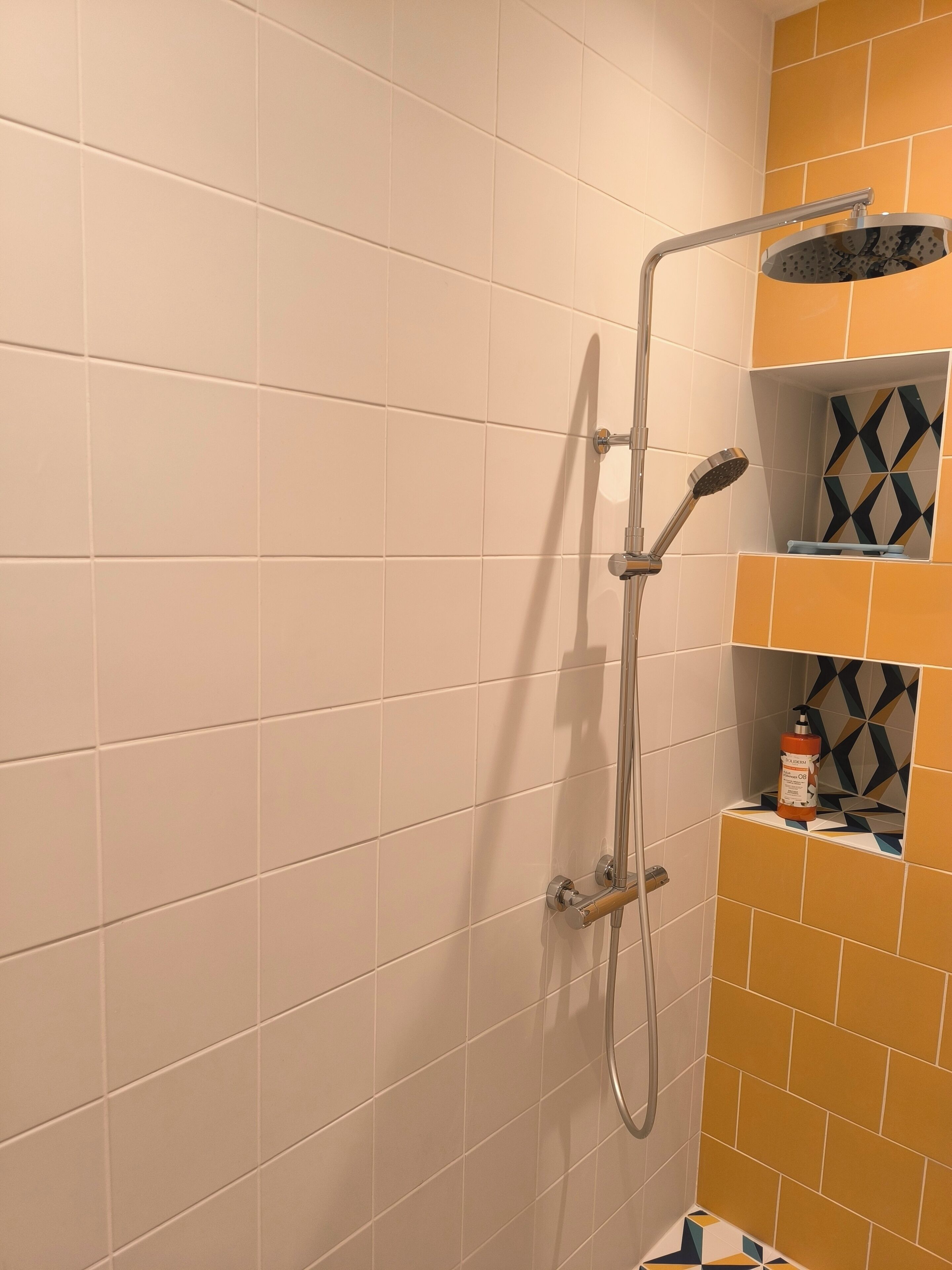 Shower, towels, soap, toilet paper