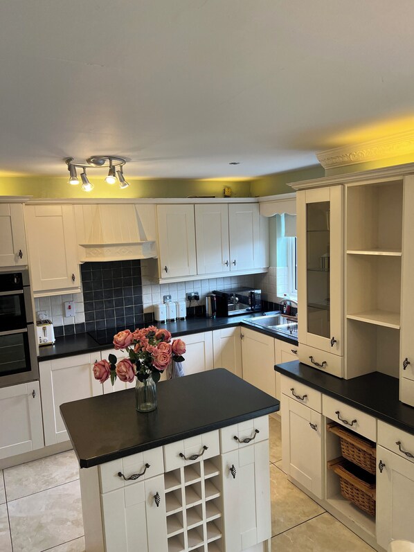 Fridge, microwave, oven, electric kettle