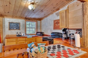 Fridge, stovetop, coffee/tea maker, toaster