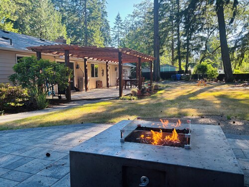 The PNW little Oasis features an abundance of firs, ferns and rhododendrons.