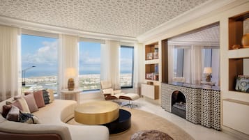 Suite, 1 King Bed (Diplomat) | Living area | Fireplace, heated floors, smart speakers