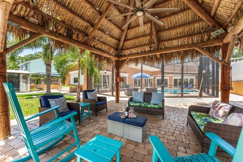 Tropical Riverfront Retreat w/ Pool, Spa, Tiki Hut & Dock! 🌴
