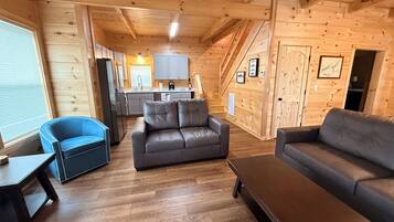 Smart TV, fireplace, foosball
