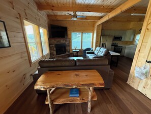 Smart TV, fireplace, foosball