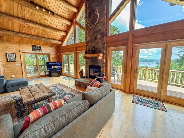 Smart TV, fireplace, foosball