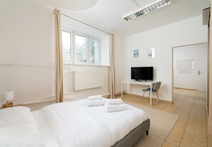 1 slaapkamer, een strijkplank/strijkijzer, wifi, beddengoed