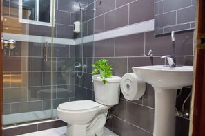 Douche, serviettes fournies, savon, papier de toilette