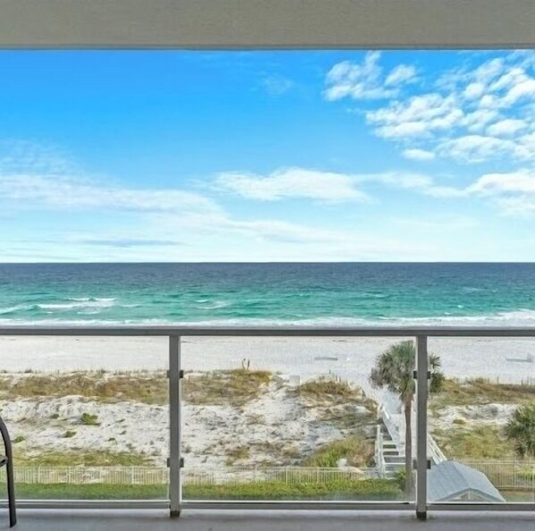 On the beach, sun-loungers, beach towels