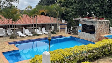 Outdoor pool, pool umbrellas