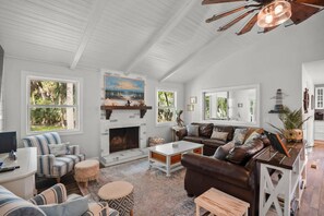 House, Multiple Beds, Patio, Garden View (504 Gray Mallard) | Living area | 50-inch flat-screen TV with digital channels