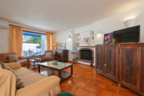 Televisión y chimenea 