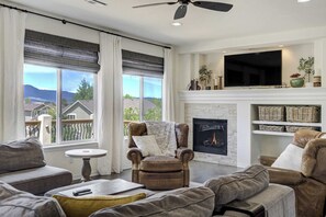 TV, fireplace, foosball, offices