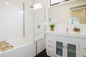 Hair dryer, towels, toilet paper