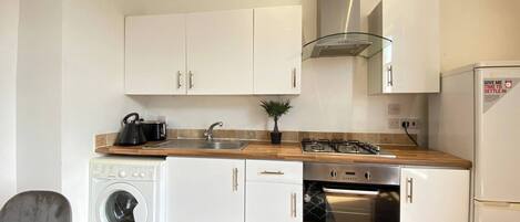 Fridge, microwave, oven, toaster