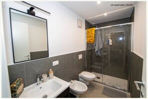 Douche, articles de toilette gratuits, bidet, serviettes fournies