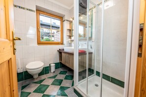 Hair dryer, towels, soap