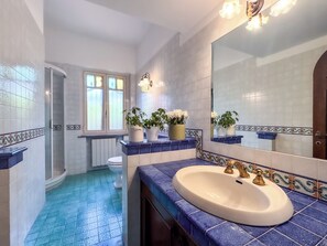 Shower, jetted tub, hair dryer, bidet