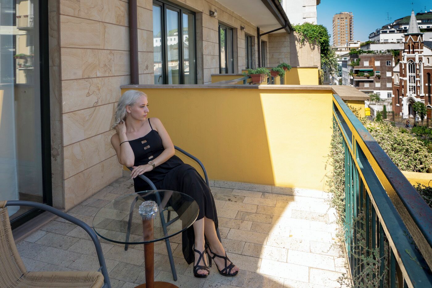 Camera con letto matrimoniale o 2 letti singoli, vista città | Terrazza/patio