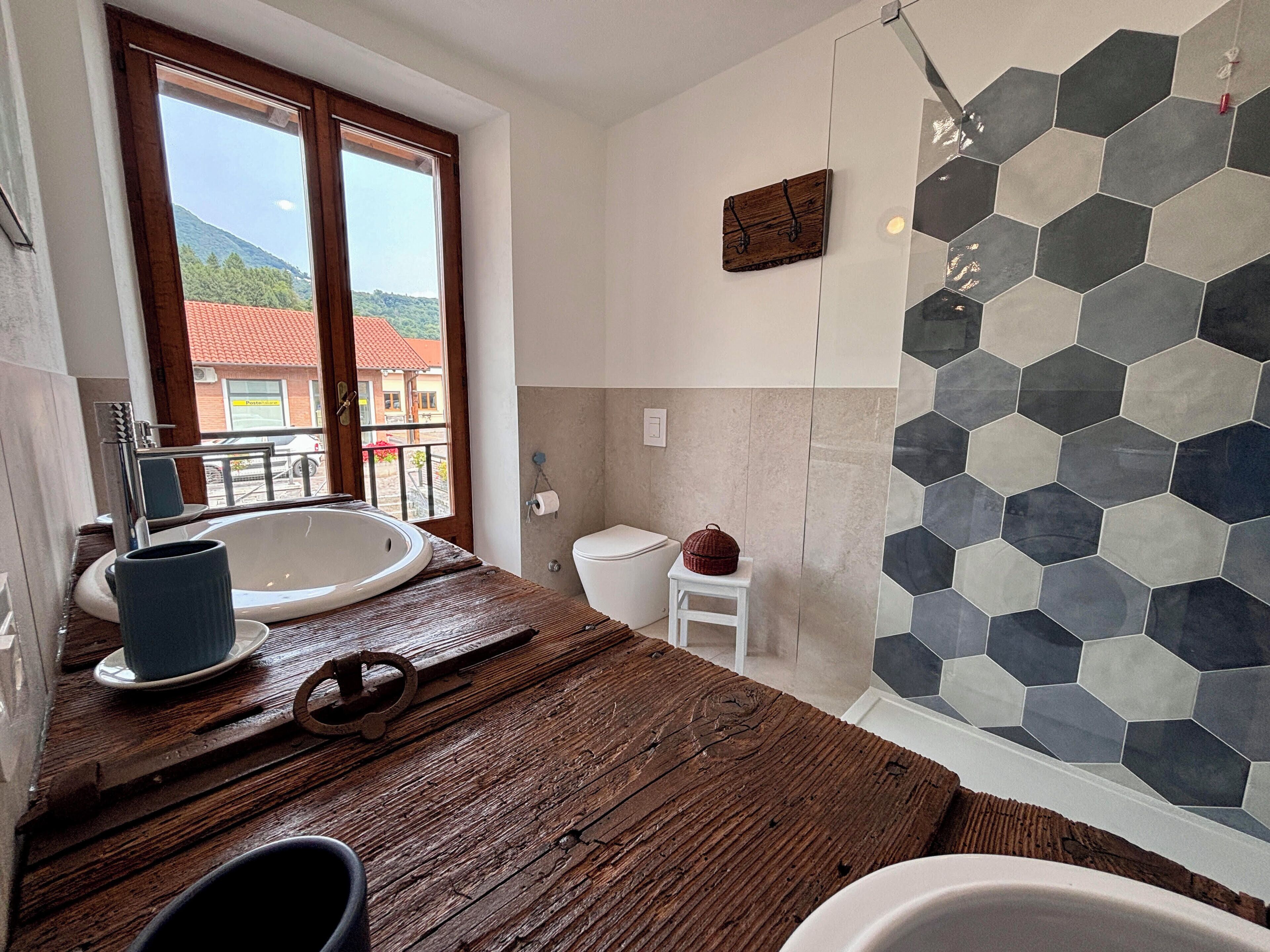Shower, hair dryer, bidet, towels