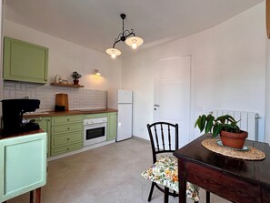 Fridge, oven, stovetop, cookware/dishes/utensils
