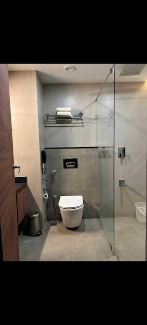 Towels, shampoo, toilet paper