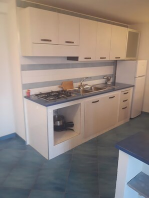 Frigorífico, horno, placa de cocina y utensilios de cocina