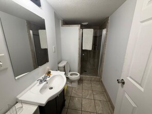 Regadera, secadora de cabello, toallas, jabón 