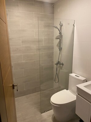 Ducha, toallas, jabón, papel higiénico