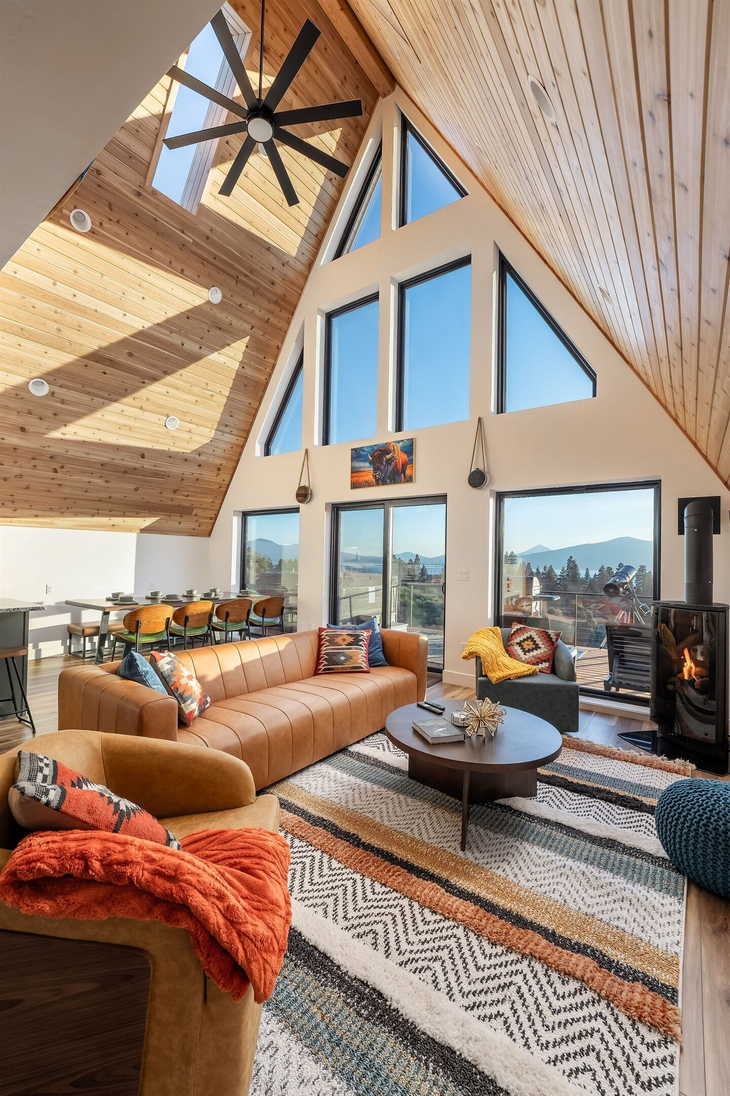 Smart TV, fireplace, foosball, books