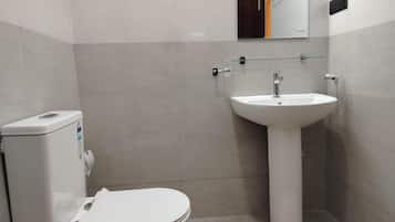 Shower, towels, toilet paper