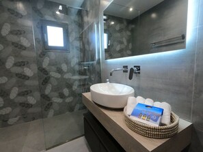 Regadera, secadora de cabello, bidet, toallas 