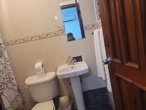 Shower, hair dryer, soap