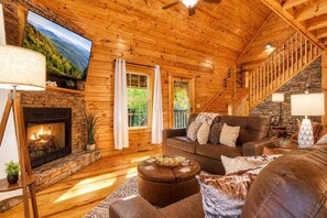 Smart TV, fireplace, video games, stereo