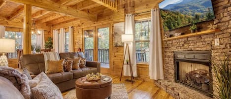 スマートテレビ、暖炉、テレビゲーム、ステレオ