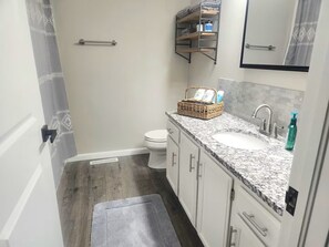 Shower, hair dryer, towels, soap - A Spacious Townhome in Newton - Unit D (Newton)