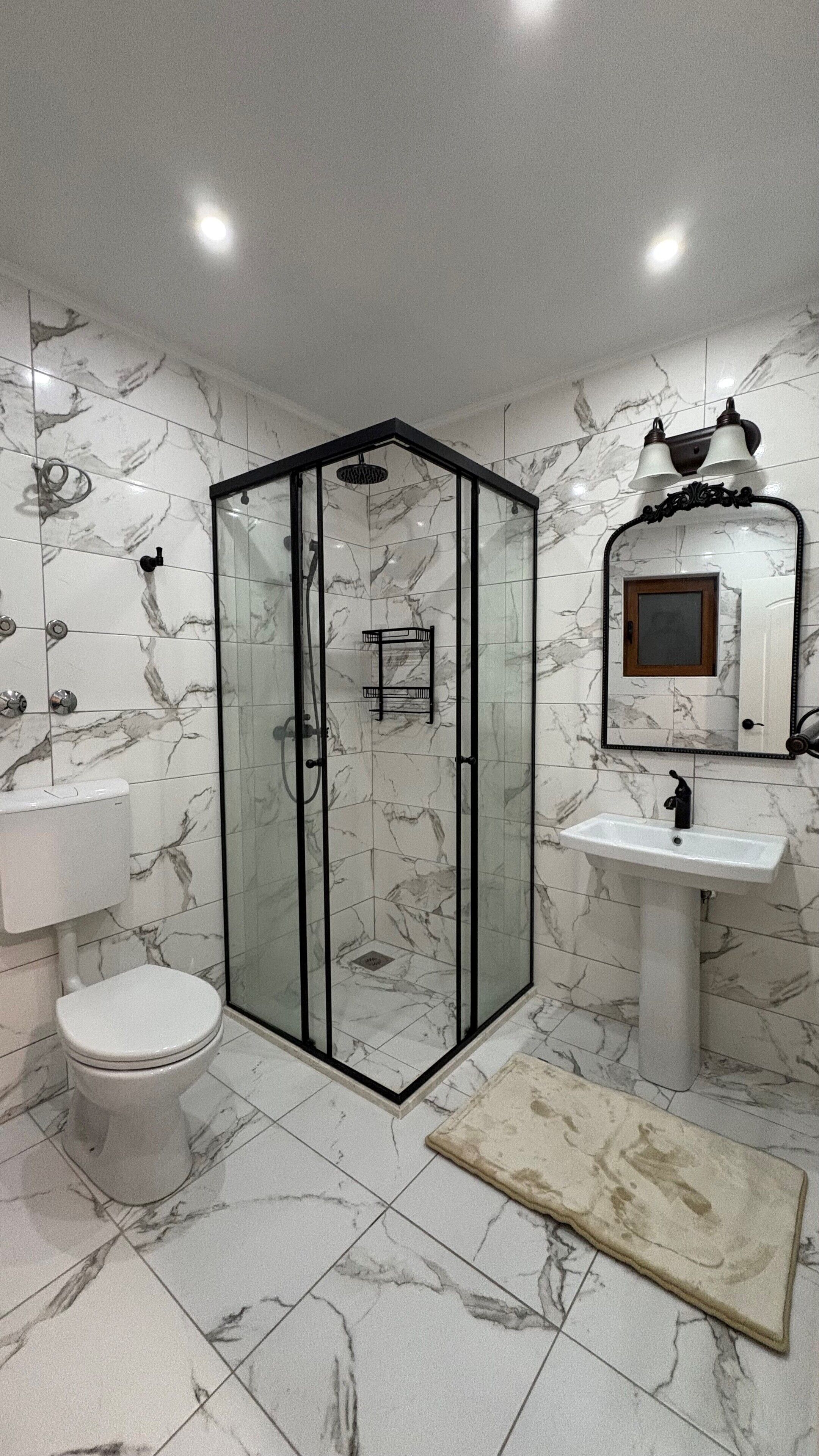 Shower, soap, toilet paper