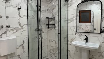 Shower, soap, toilet paper