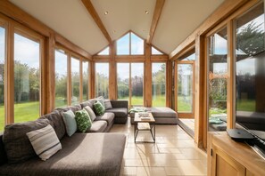 TV connectée, cheminée, lecteur de DVD, table de tennis de table