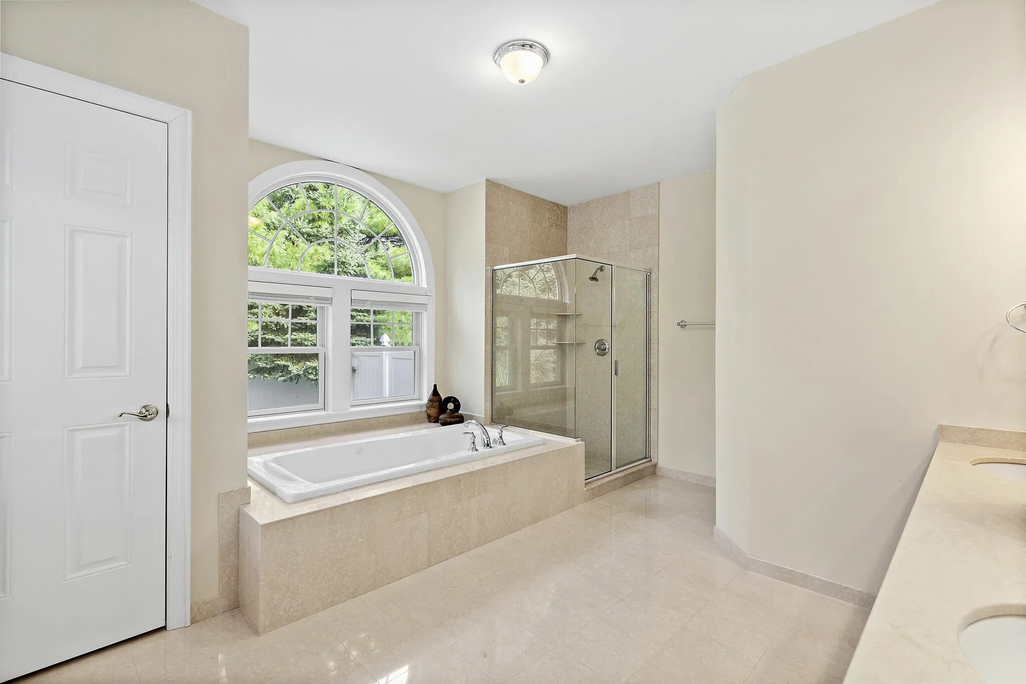Shower, jetted tub, hair dryer, towels