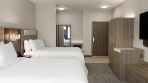 A hotel room with two beds, a wardrobe, a desk, and a television. - Holiday Inn Express And Suites Anchorage Midtown by IHG (Anchorage)