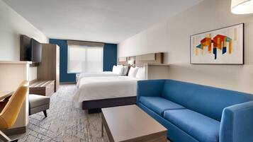 Premium bedding, pillowtop beds, desk, laptop workspace