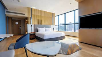 Premium bedding, down duvets, desk, laptop workspace