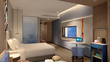 Premium bedding, down duvets, desk, laptop workspace