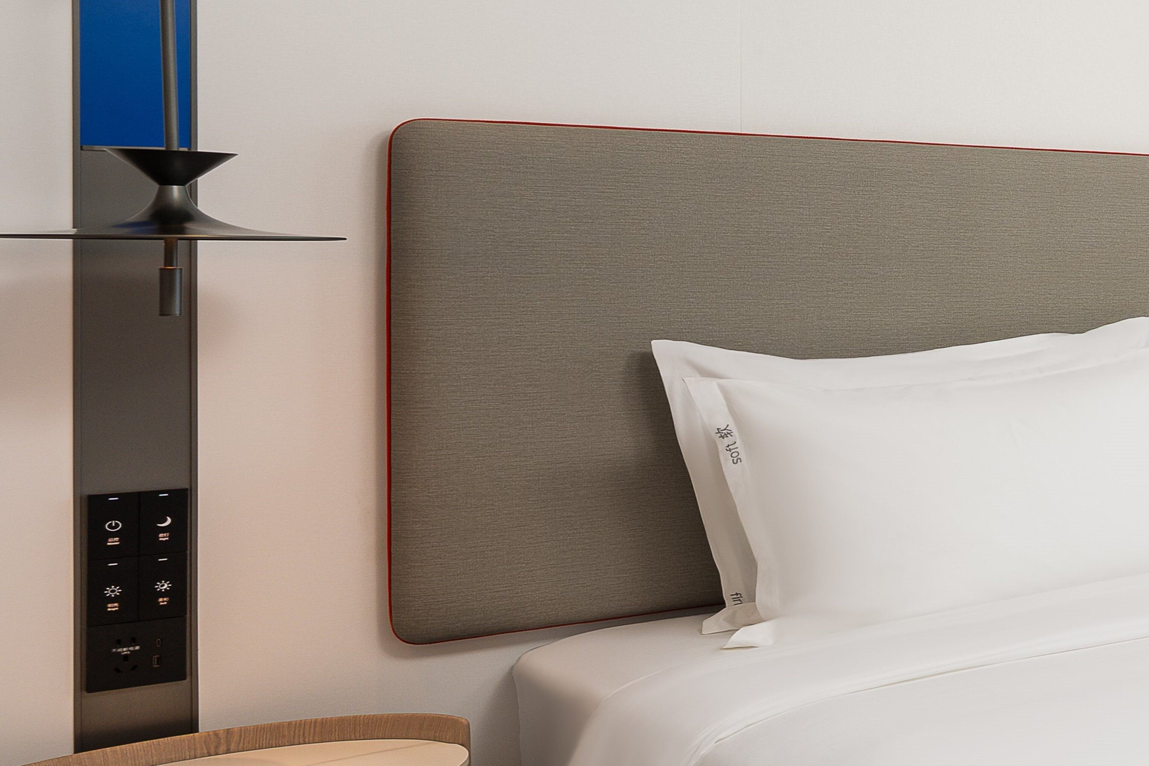 Down comforters, desk, laptop workspace, blackout drapes