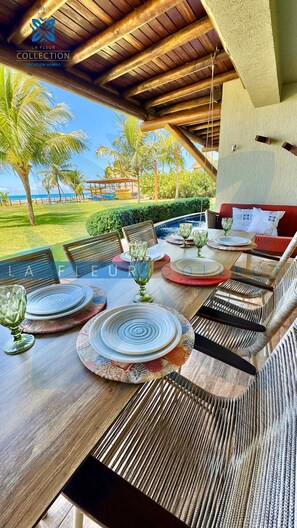 Deluxe Apartment, Multiple Beds, Private Pool, Sea View | Outdoor dining