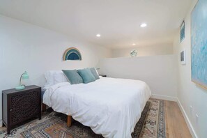 House, 1 King Bed, Patio, City View (Modern 1-BR Apartment Close to Dtwn) | 1 bedroom, bed sheets