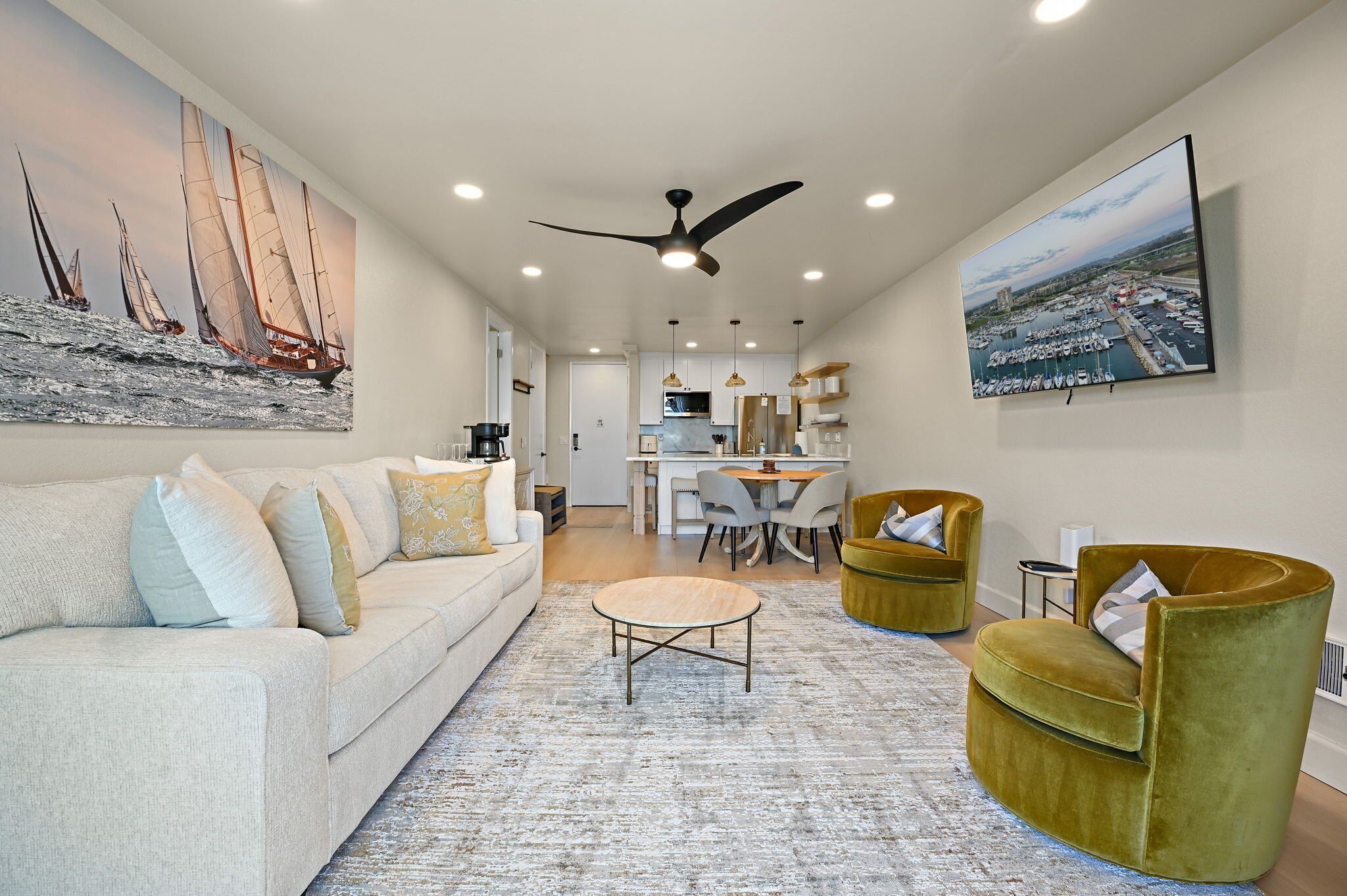 Smart TV, fireplace, foosball, table tennis