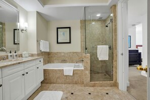 Shower, eco-friendly toiletries, hair dryer, bidet
