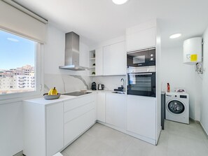 Fridge, microwave, oven, dishwasher