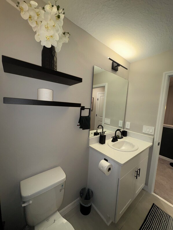 Haartrockner, Handtücher, Seife, Toilettenpapier